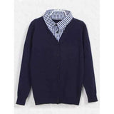 Plaid Shirt Collar Buttoned Embellished Sweater - Purplish Blue 140