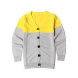 Slimming V-Neck Buttoned Color Block Cardigan - Yellow 140