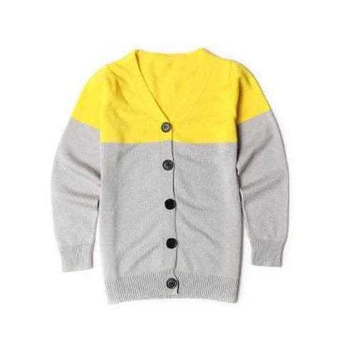 Slimming V-Neck Buttoned Color Block Cardigan - Yellow 140