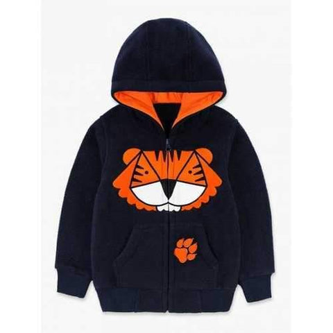 Cartoon Print Zip Closure Hooded Boy's Sweatshirt - Purplish Blue 130