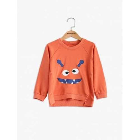 Cartoon Print Pullover Boy's Sweatshirt - Orange 120