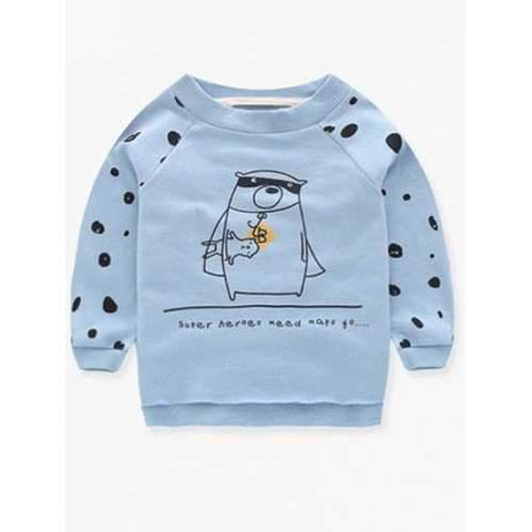 Pullover Cartoon Print Boy's Sweatshirt - Azure 130