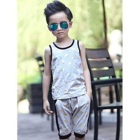 Crown Printed Tank Top + Capri Pants Boys Sportive Clothes - Gray 110