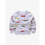 Cute Cartoon Car Jacquard Round Neck Sweater - Gray 130