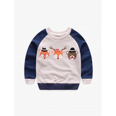 Long Sleeve Round Neck Cartoon Pattern Sweatshirt - Off-white 140
