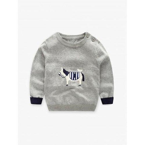 Long Sleeve Horse Jacquard Boy's Sweater - Gray 125