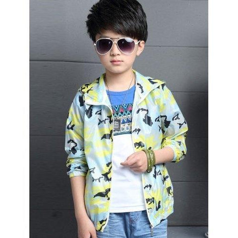 Hooded Long Sleeve Printed UV Protection Jacket - Yellow 120