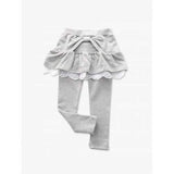 Girls Lace Spliced Faux Twinset Leggings - Gray 140