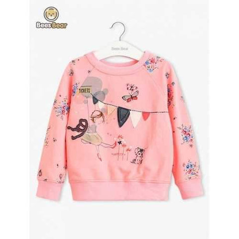 Cute Long Sleeve Floral Patterned Girl's Sweatshirt - Pink Child-4