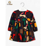 Cute Scrawl Print Long Sleeve Button Back Girl's Dress - Purplish Blue Child-4