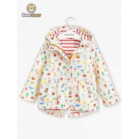 Girls Hooded Cartoon Fruit Print Jacket - White Child-2