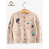 Girls Long Sleeve Embroidered Cardigan - Beige Child-2