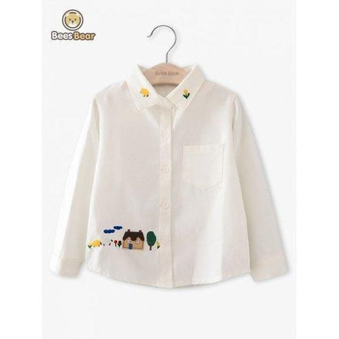 Cute Embroidery Design Long Sleeve Shirt - White Child-4