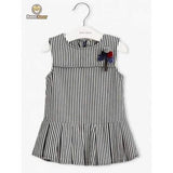 Cute Striped Bowknot Embellished Pleated Dress - Black Child-2