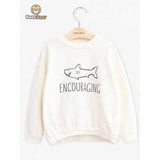 Girls Long Sleeve Shark Pattern Letter Print Sweatshirt - White Child-4