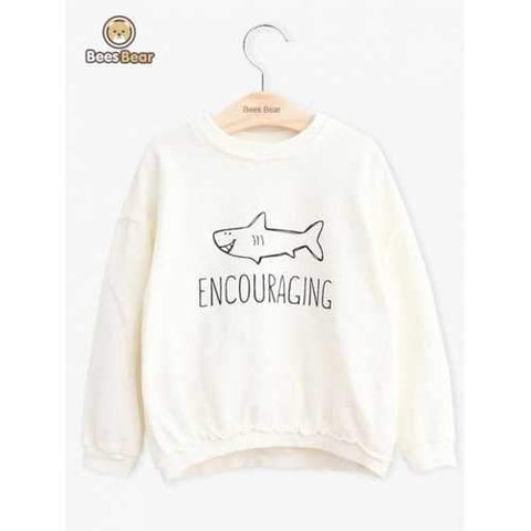 Girls Long Sleeve Shark Pattern Letter Print Sweatshirt - White Child-4