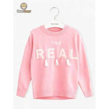 Girls Long Sleeve Letter Pattern Tassels Pullover Sweater - Pink Child-4
