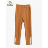 Girls Lace Spliced Solid Color Leggings - Brown Child-2