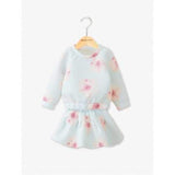 Floral Pattern Sweatshirt + Skirt Twinset - Light Blue 140