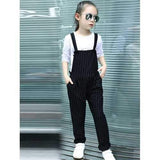 Girls Striped Black Jumpsuit - Black 130