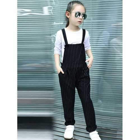 Girls Striped Black Jumpsuit - Black 130