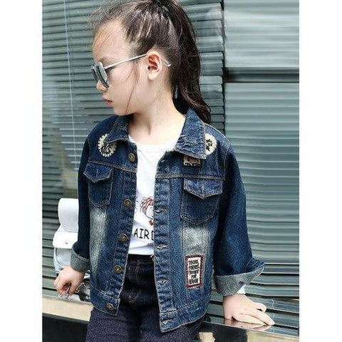 Patch Splice Single-Breasted Denim Jacket - Denim Blue 160