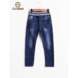 Elastic Waist Bleach Wash Kid's Jeans - Denim Blue Child-4