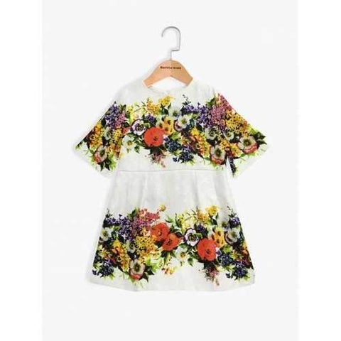 Retro Jacquard Printed Dress - White 100