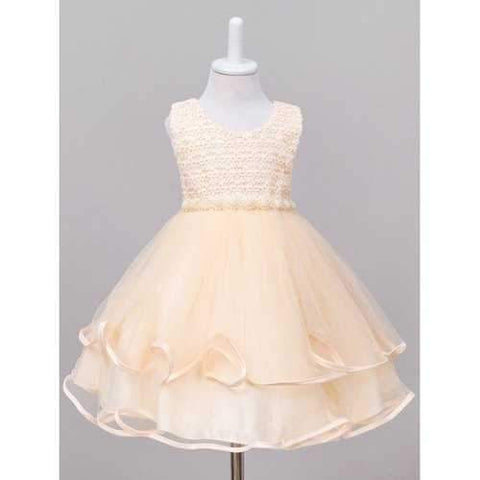 Cute Round Neck Sleeveless Girl's Ball Gown Dress - Champagne 130
