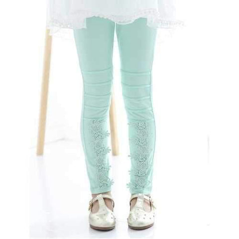 Elastic Waist Flower Embellished Girl's Leggings - Green 130