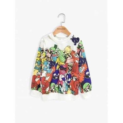 Cute Long Sleeve Cartoon Pattern Print Sweatshirt For Girl - White 140