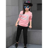 Girls Long Sleeve Rectangle Print Sweatshirt + Sweatpants Twinset - Pink 120