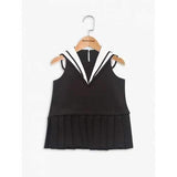 Cute Sailor Collar Sleeveless Pleated Dress - Black 120