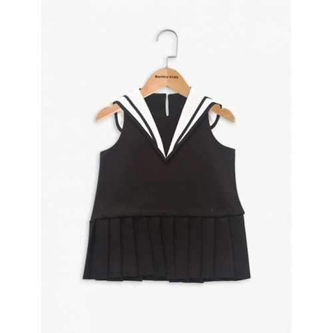 Cute Sailor Collar Sleeveless Pleated Dress - Black 120