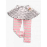 Patch Embellished Striped Skirt Leggings - Pink + Gray 140