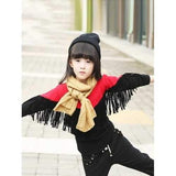 Girl's Long Sleeve Color Block Fringed Pullover Sweater - Black 120