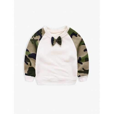 Bow Embellished Camo Printed Sweatshirt - Off-white 120