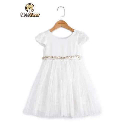 Sweet Short Sleeve White Mini Ball Gown Dress - White Child-4