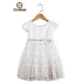 Sweet Short Sleeve Embroidered Mini Ball Gown Dress - White Child-4