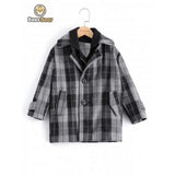 Stylish Two Button Design Plaid Furcal Wool Coat For Boy - Gray Child-5