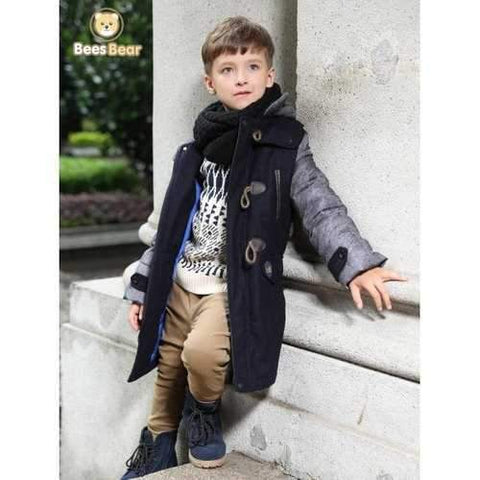 Stylish Hooded Horn Button Thicken Wool Coat For Boy - Purplish Blue Child-5