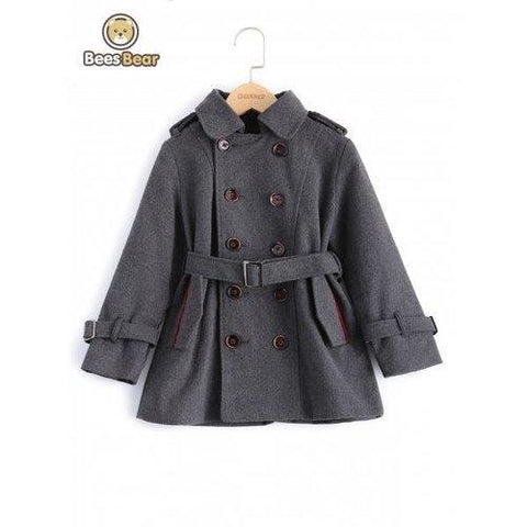 Stylish Solid Color Double-Breasted Wool Coat For Boy - Gray Child-5