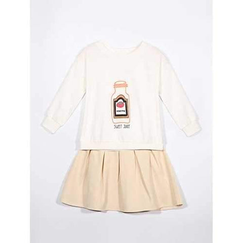 Bottle Print Sweatshirt + Pleated Skirt Twinset - White 120