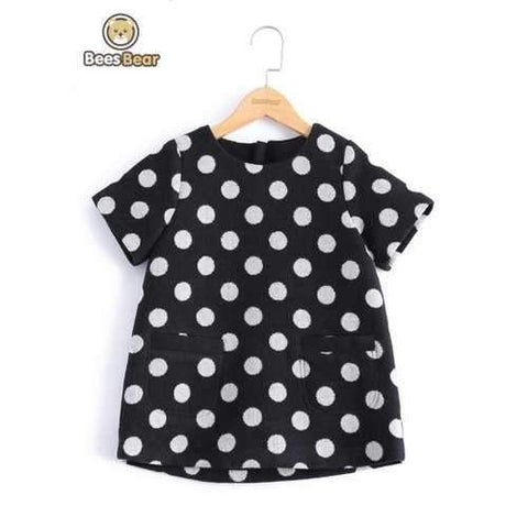 Stylish Polka Dot Loose-Fitting Wool Dress For Girl - White Child-5