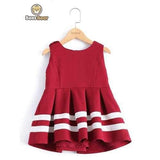 Stylish Striped Pleated Wool Dress For Girl - Red Child-5