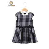 Stylish Plaid A-Line Wool Dress For Girl - Deep Gray Child-5
