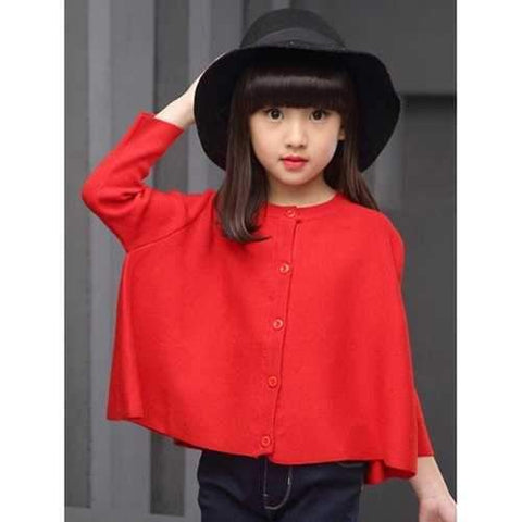 Stylish Loose-Fitting Long Sleeve Red Cardigan - Red 140