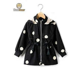 Stylish Hooded Polka Dot Drawstring Jacket - Black Child-6