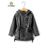 Stylish Hooded Pocket Design Drawstring Jacket - Gray Child-2