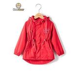 Stylish Hooded Letter Print Drawstring Jacket - Red Child-2